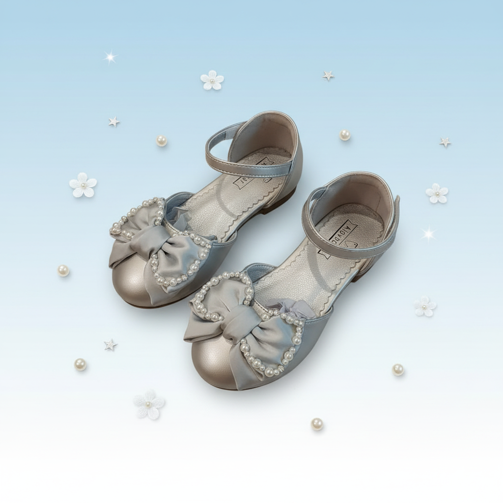 Baby Blue Pearl & Crystal Bow Mary Jane Shoes for Girls by Aioybear