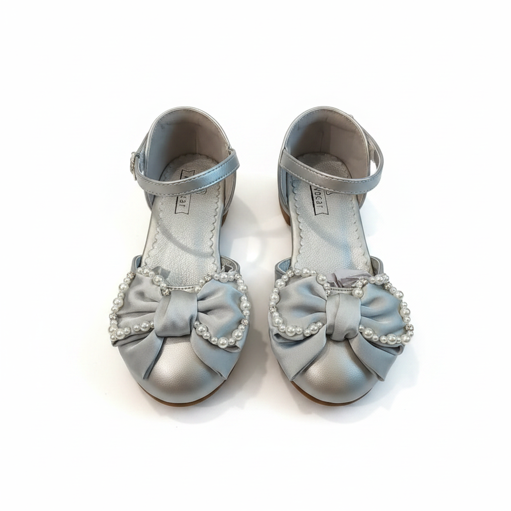 Baby Blue Pearl & Crystal Bow Mary Jane Shoes for Girls by Aioybear