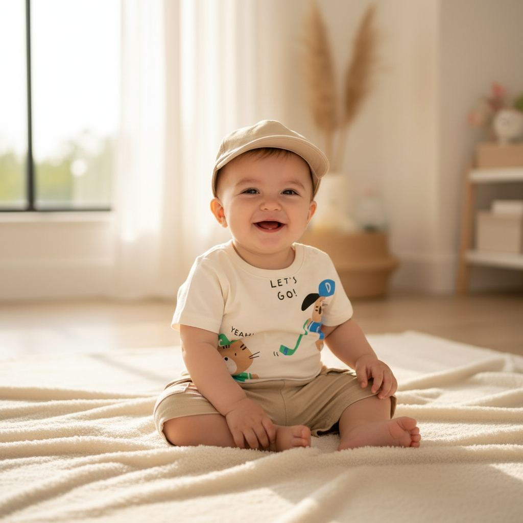 Baby Boy 3-Piece Set - Animal Print T-Shirt & Cargo Shorts with Hat