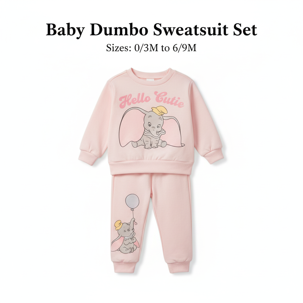 Baby Dumbo Sweatsuit Set - Pink
