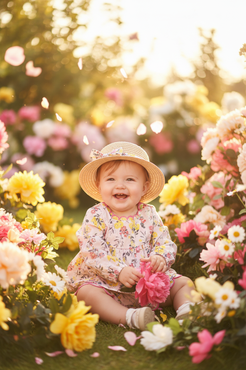 Baby Girl Floral Dress & Shorts Set with Straw Hat by Bearpaw