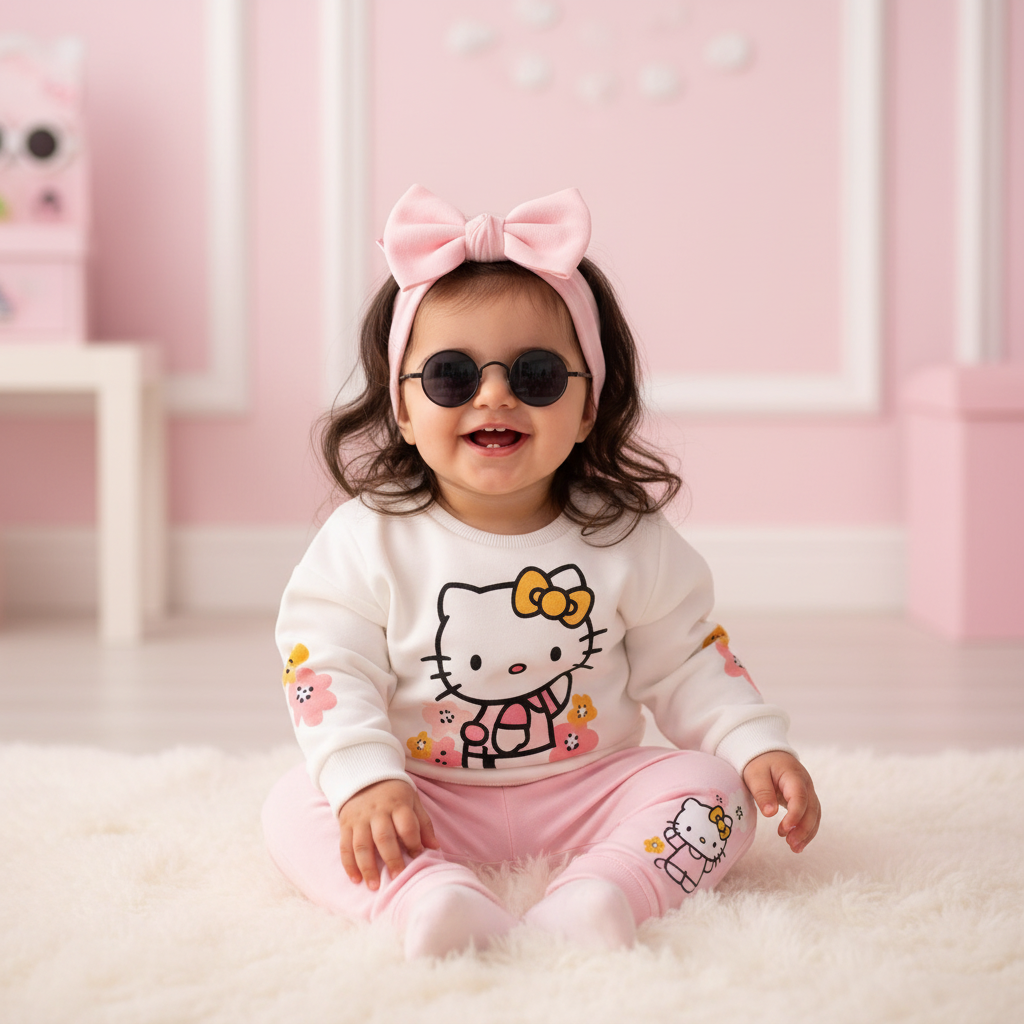 Baby Hello Kitty Sweatsuit Set with Sunglasses - White/Pink
