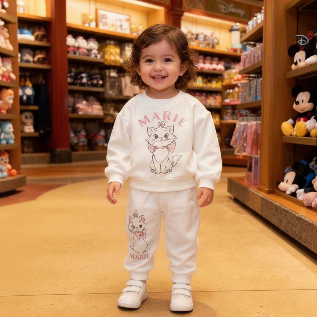 Baby Marie Cat Sweatsuit Set - White