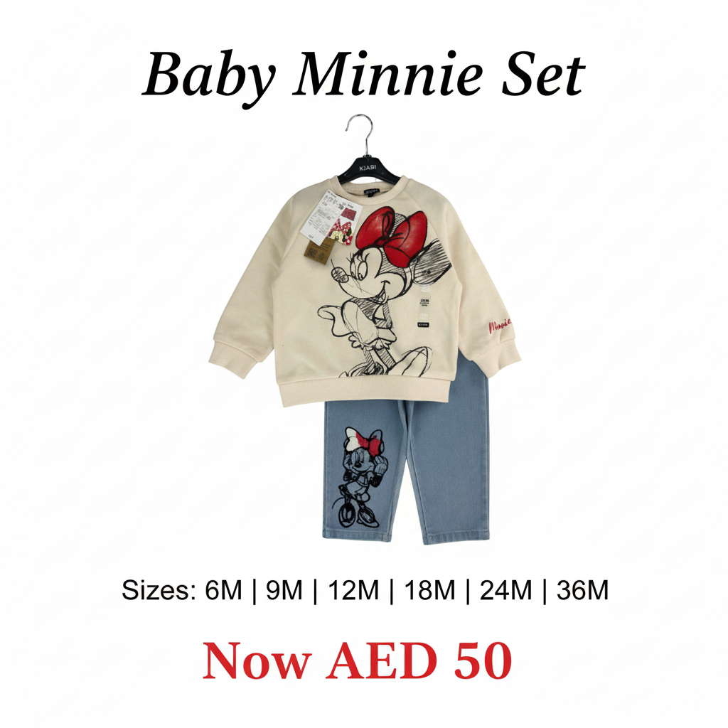 Baby Minnie Mouse Sweatshirt & Jeans Set - Cream/Blue