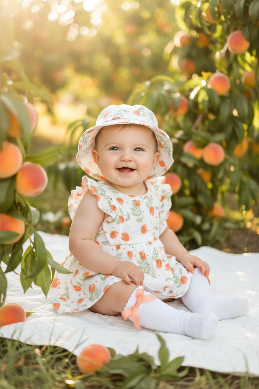 Baby Peach Dress Set with Hat & Socks