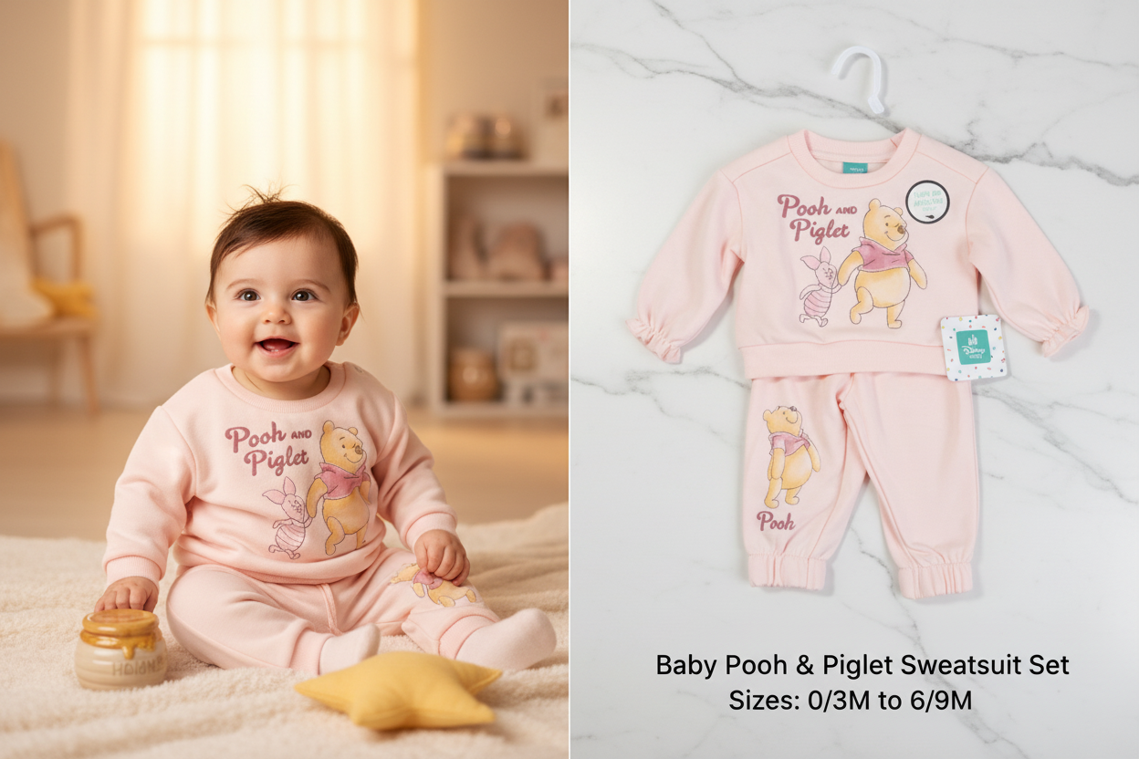 Baby Pooh and Piglet Sweatsuit Set - Pink
