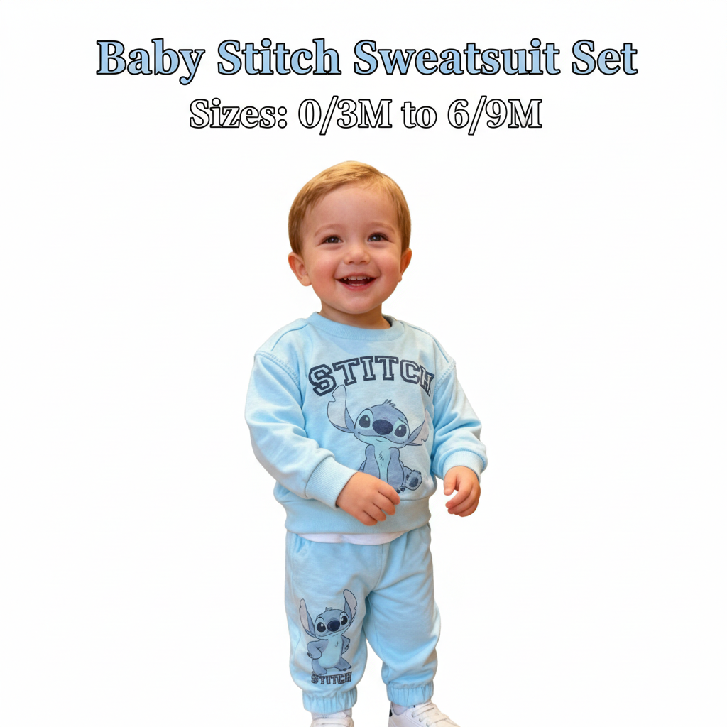 Baby Stitch Sweatsuit Set - Light Blue