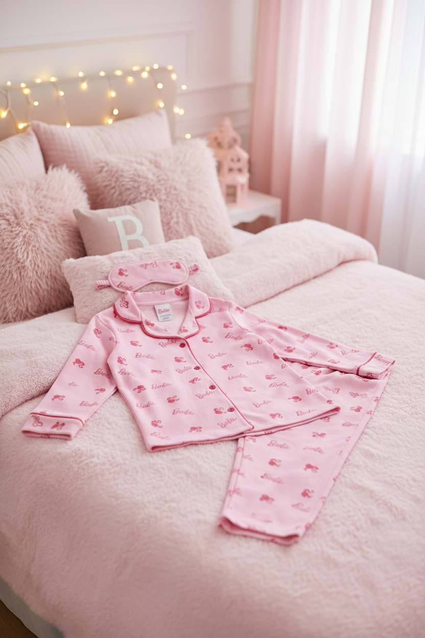 Girls Barbie Pajama Set with Sleep Mask