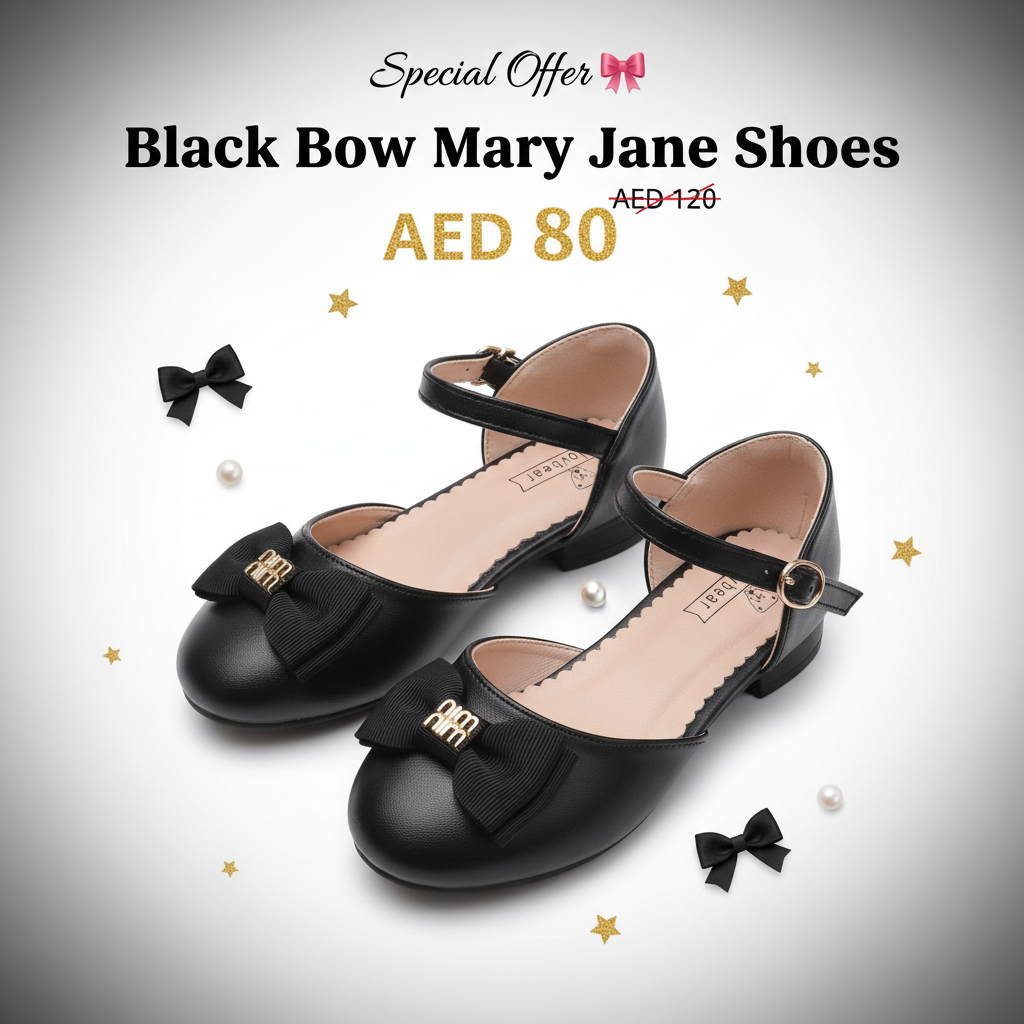 Black Bow Mary Jane Shoes for Girls - Elegant Style by Aioybr