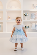 Baby Girls Sky Blue & White Lace Layered Tulle Party Dress with Bow
