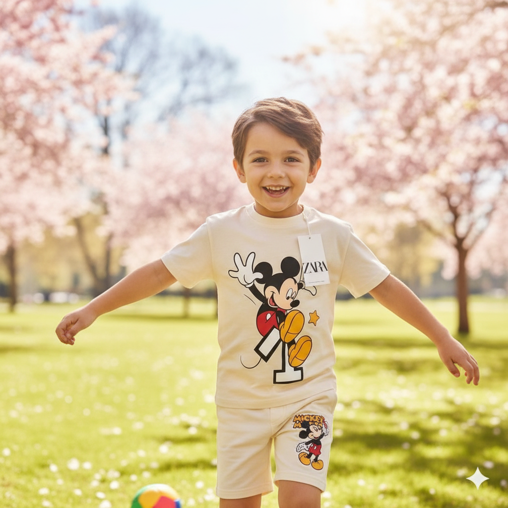 Boys Mickey Mouse T-Shirt & Shorts Set – Cream by Zara