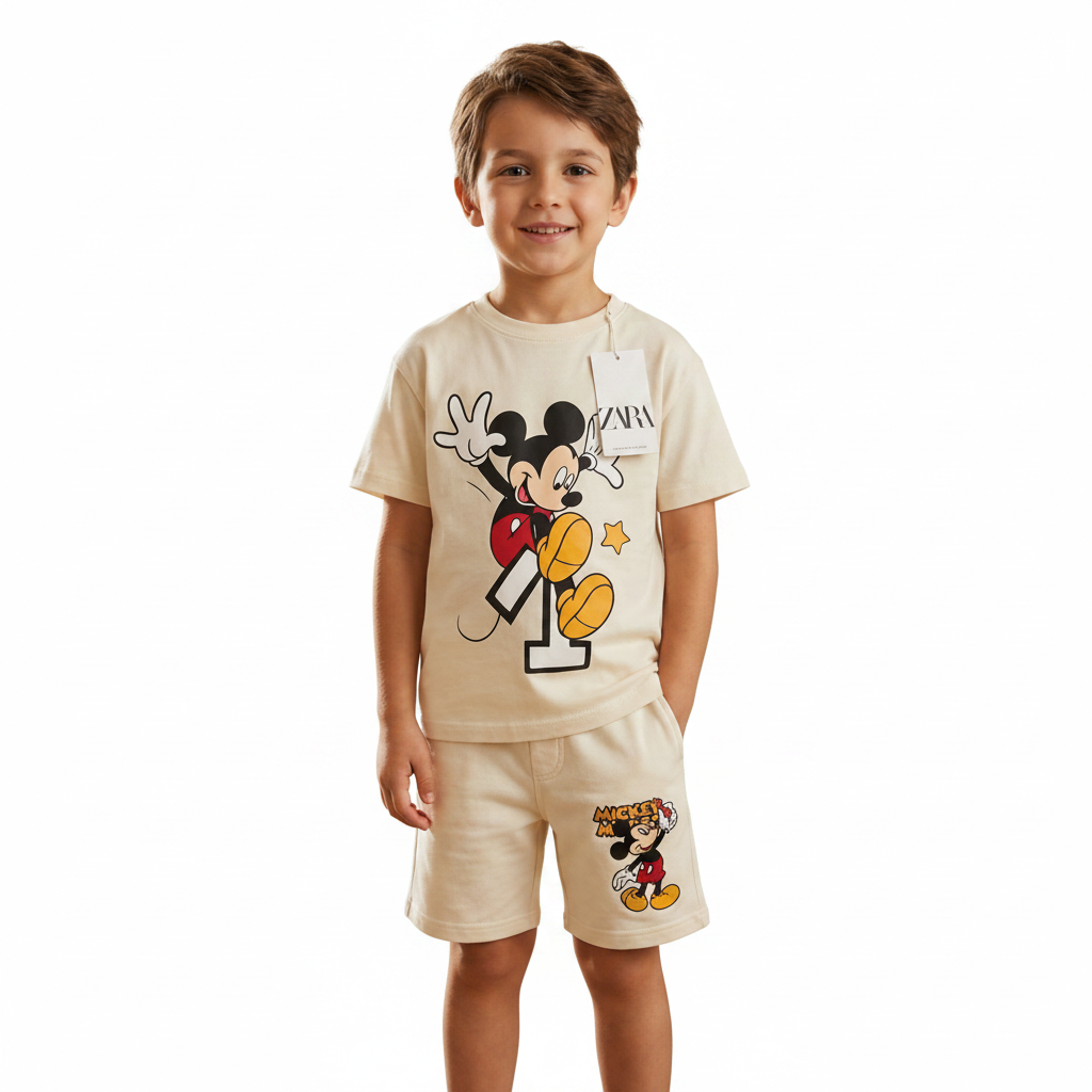 Boys Mickey Mouse T-Shirt & Shorts Set – Cream by Zara