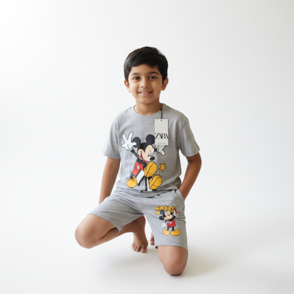 Boys Mickey Mouse T-Shirt & Shorts Set – Grey by Zara