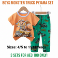 Boys Rusteze Monster Truck Pyjama Set - Orange T-Shirt & Green Long Pants (Buy 3 for AED 100)