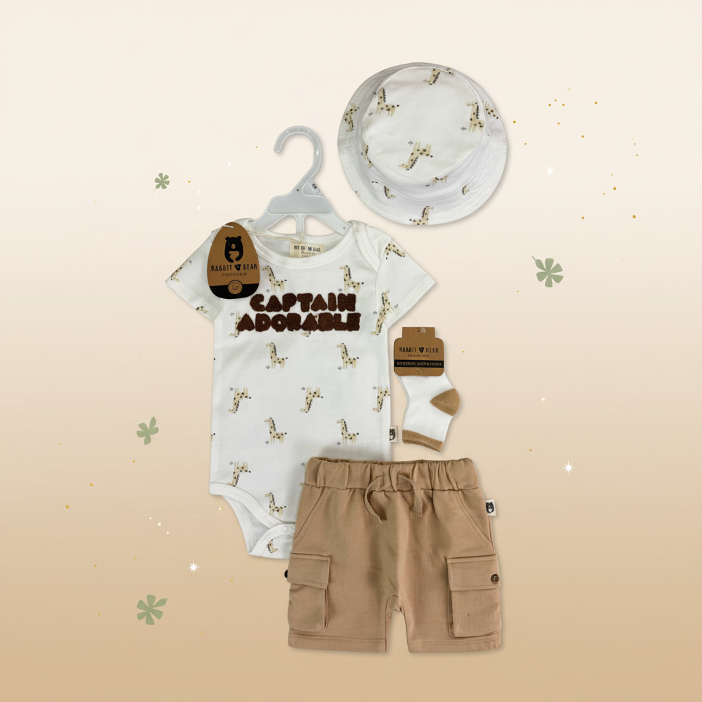 Baby Boy 3-Piece Set - Captain Adorable Giraffe Print by Rabbit & Bear