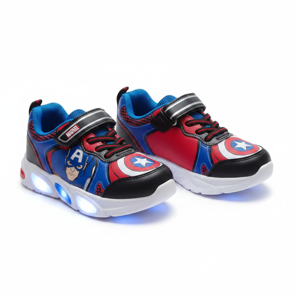 Marvel Captain America Shield Light-Up Sneakers for Boys - Blue & Red