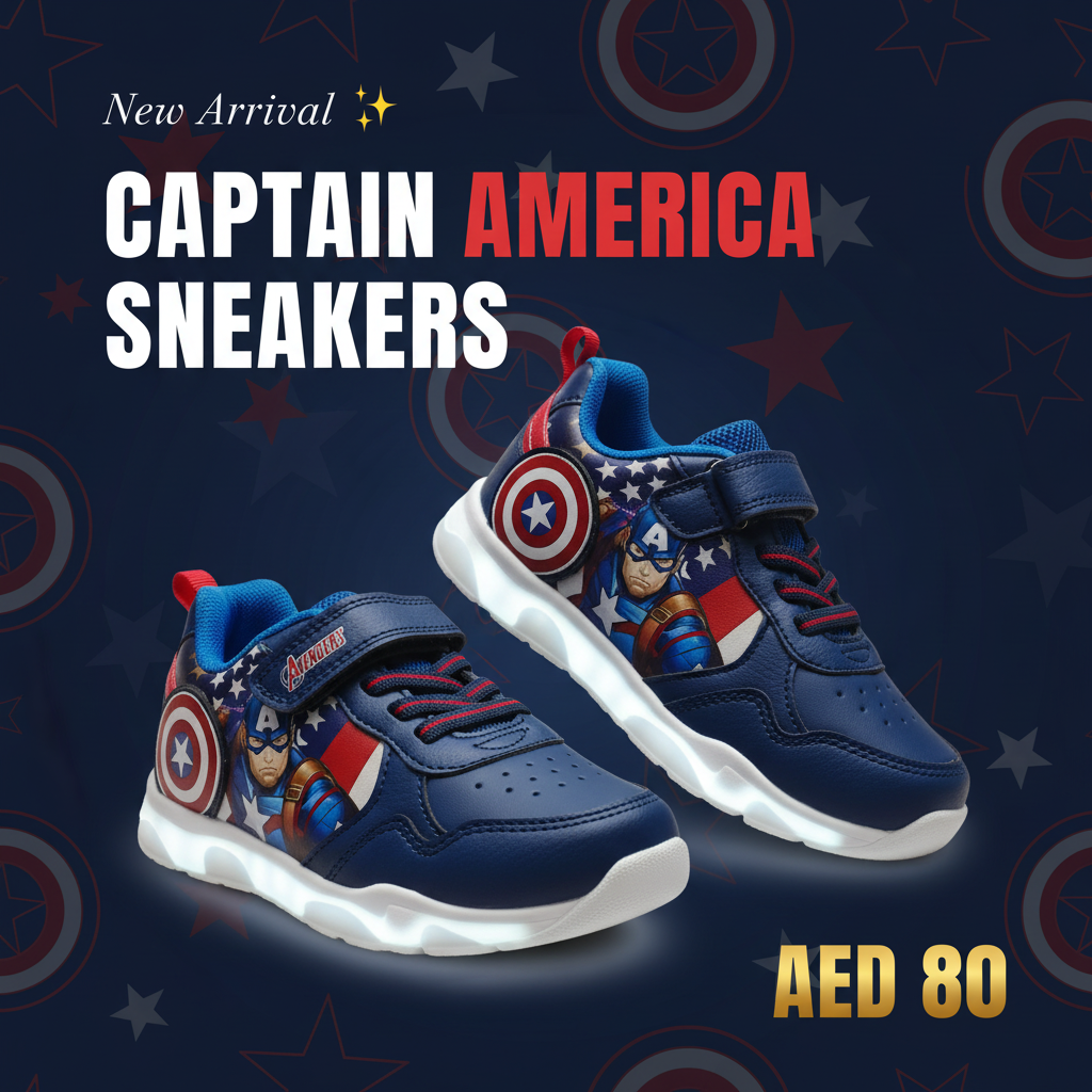 Marvel Avengers Captain America Light-Up Sneakers for Boys - Navy Blue & Red