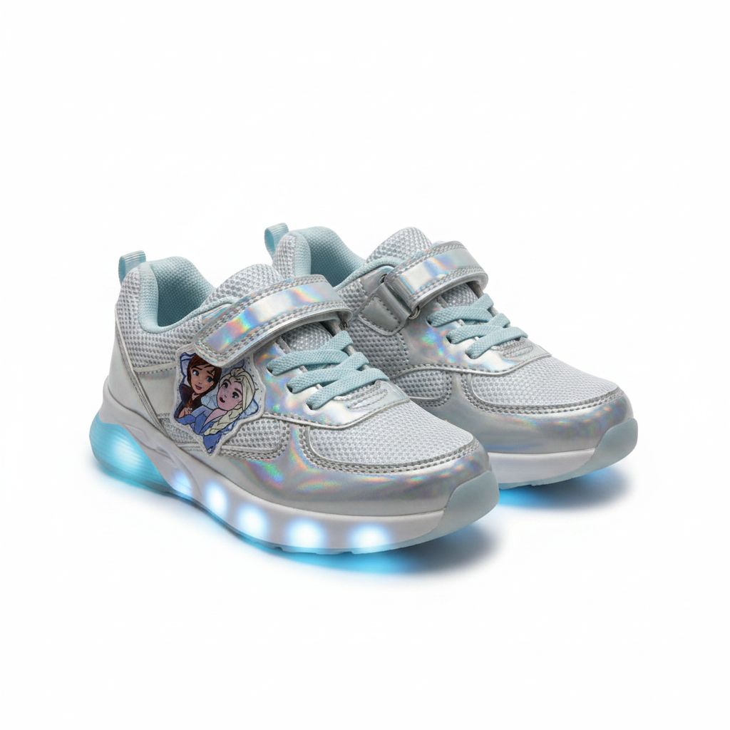 Disney Frozen Elsa & Anna Holographic Light-Up Sneakers for Girls - Silver & Ice Blue