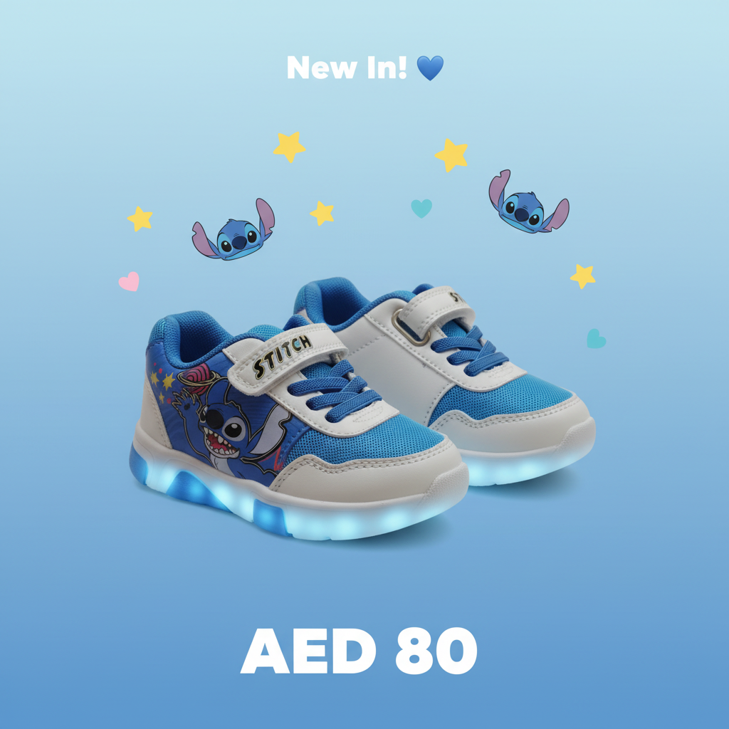 Disney Stitch Light-Up Sneakers for Kids - Blue & White by Leomil