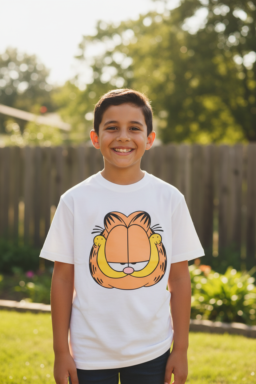 Garfield Face Graphic Kids T-Shirt – White