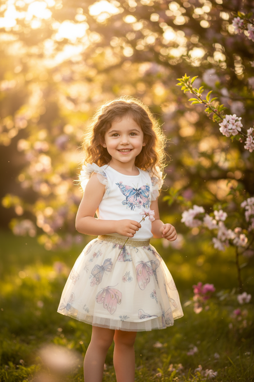 Girl Butterfly Dress Set – White