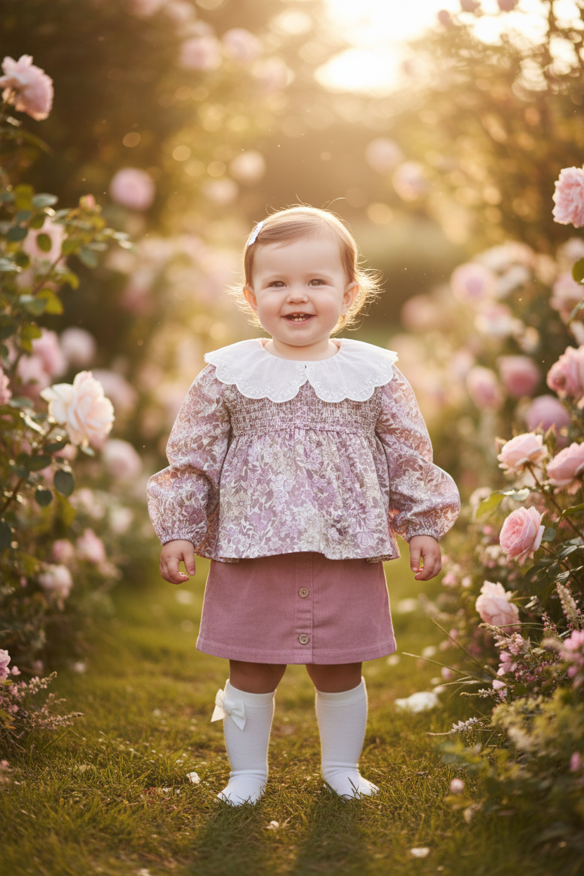 Girls Bearpaw Floral Blouse, Skirt & Socks Set – Pink