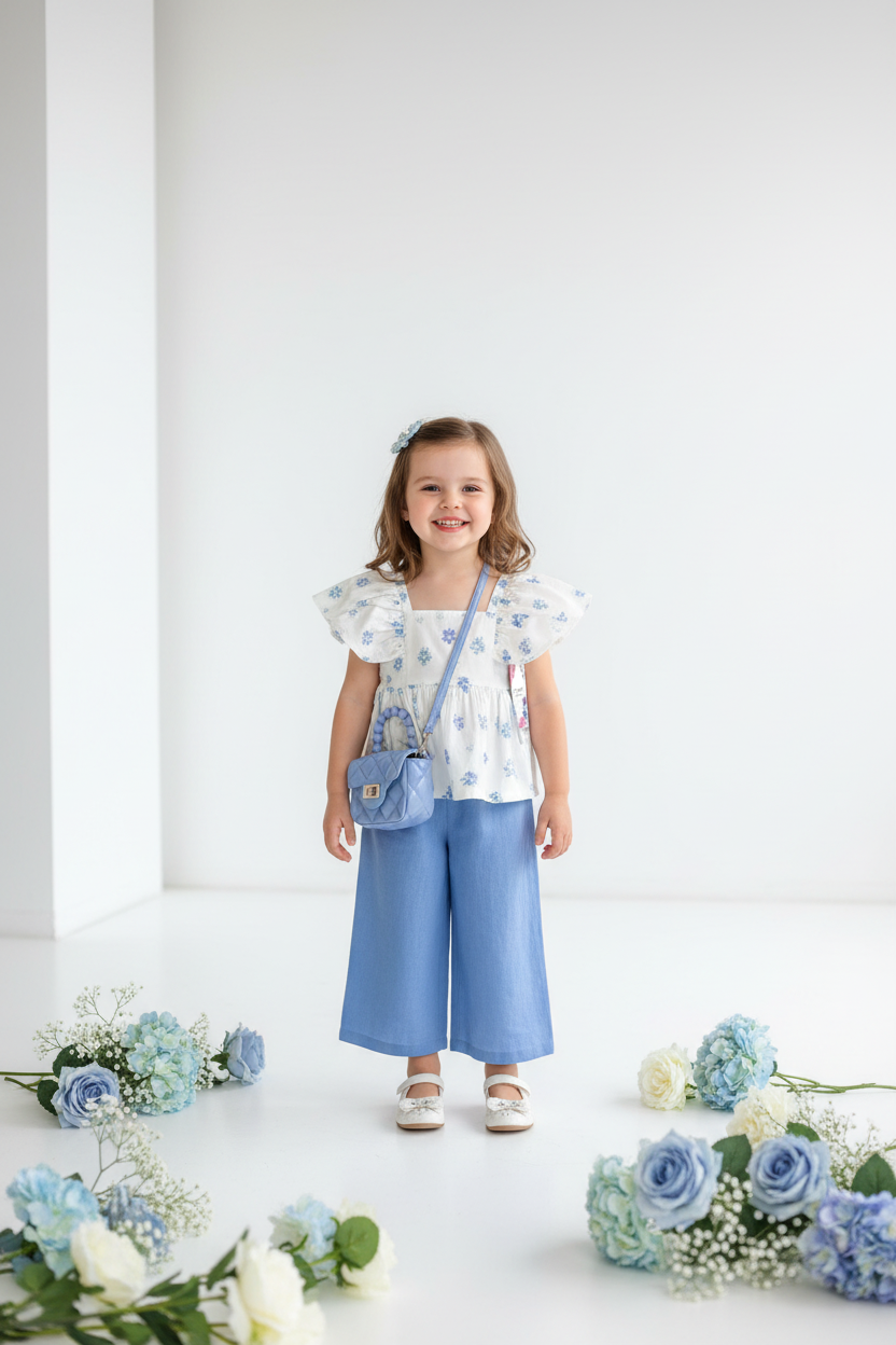 Girls Bearpaw Floral Top, Blue Pants & Handbag Set