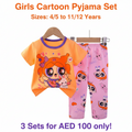 Girls Cartoon Pyjama Set - Orange T-Shirt & Pink Long Pants (Buy 3 for AED 100)