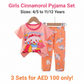Girls Cinnamoroll Scooter Pyjama Set - Pink T-Shirt & Orange Long Pants (Buy 3 for AED 100)