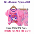 Girls Kuromi Flower Pyjama Set - Pink T-Shirt & Long Pants (Buy 3 for AED 100)