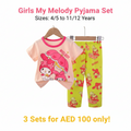 Girls My Melody Pyjama Set - Peach T-Shirt & Yellow Long Pants (Buy 3 for AED 100)