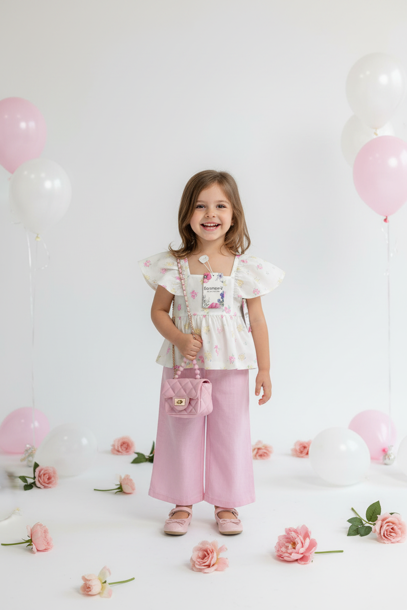 Girls Bearpaw Floral Top, Pink Pants & Handbag Set