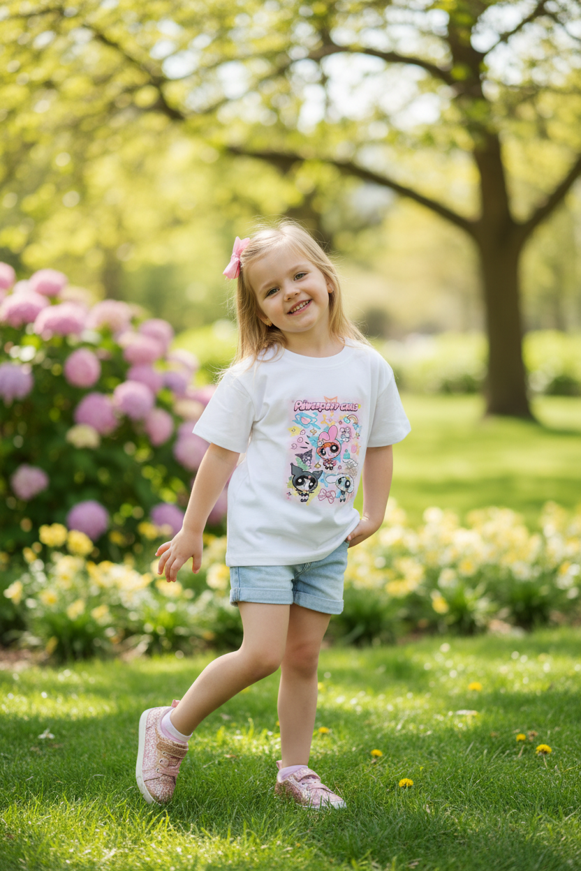 Girls Powerpuff Girls Sparkle & Bows Graphic T-Shirt – White