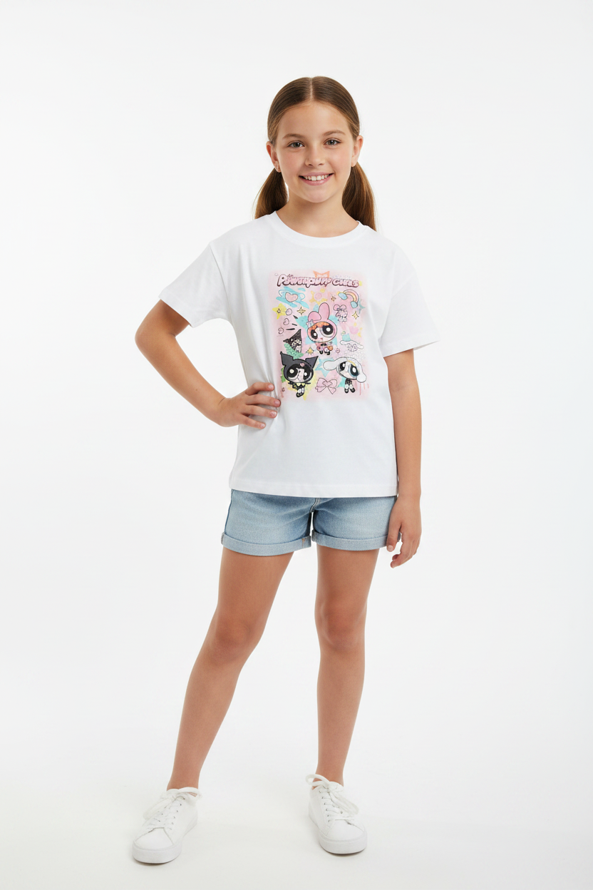 Girls Powerpuff Girls Pastel Graphic T-Shirt – White