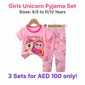 Girls Unicorn & Monster Bunny Pyjama Set - Pink T-Shirt & Long Pants (Buy 3 for AED 100)