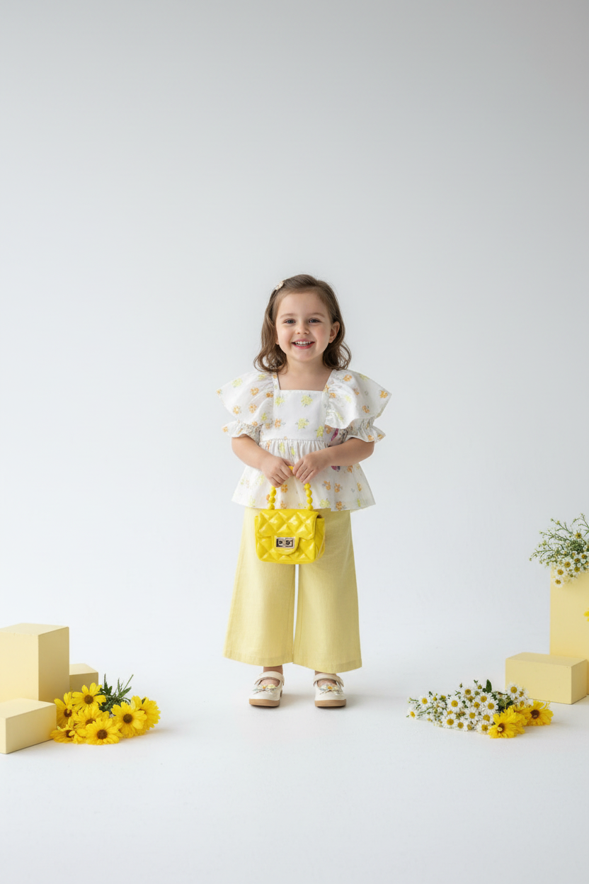 Girls Bearpaw Floral Top, Yellow Pants & Handbag Set