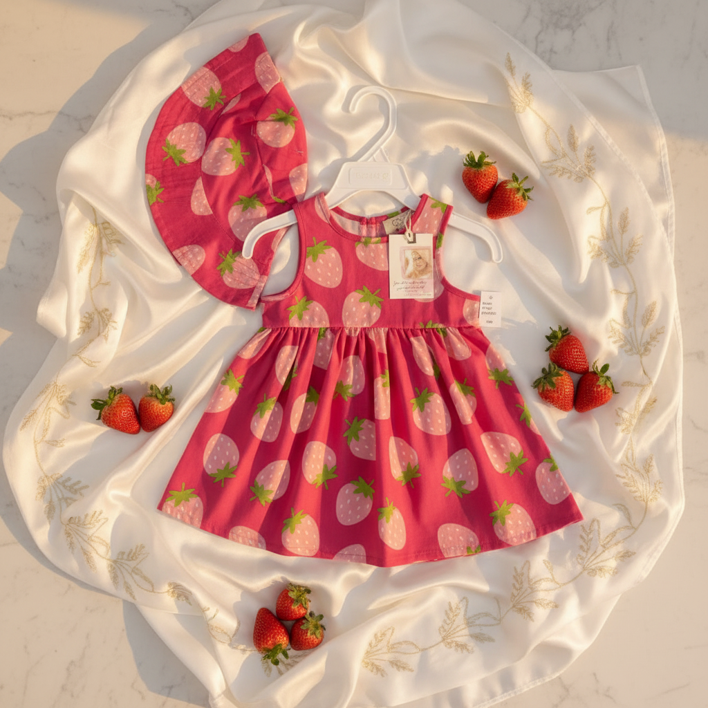 Girls Strawberry Dress - Luxury Flat Lay