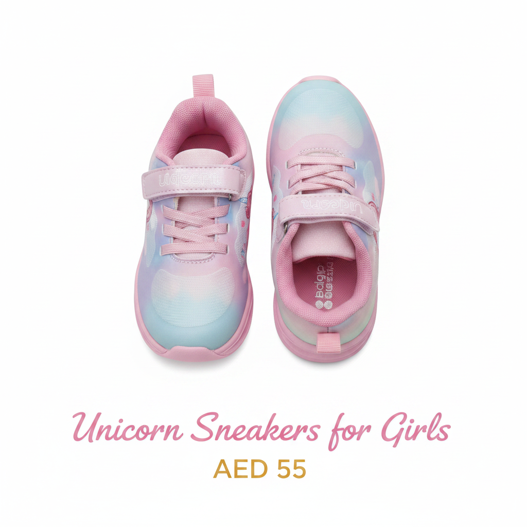 Unicorn Sneakers for Girls - Pink & Blue