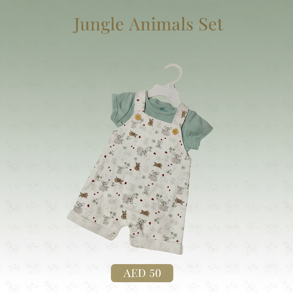Jungle Animals All-Over Print Baby Dungaree Set – Sage Green – Disney Baby Original