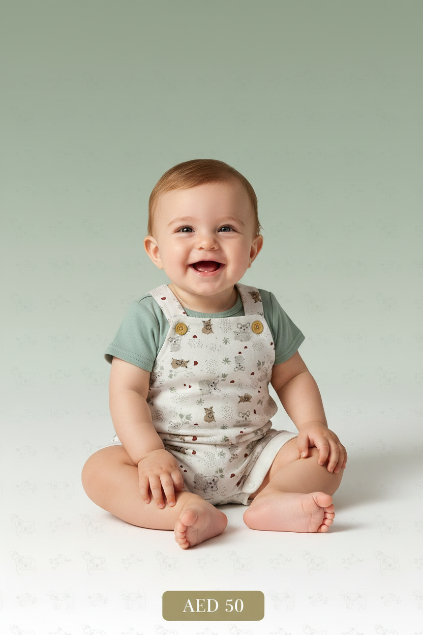Jungle Animals All-Over Print Baby Dungaree Set – Sage Green – Disney Baby Original