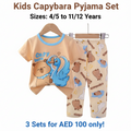 Kids Capybara Pyjama Set - Beige T-Shirt & Long Pants (Buy 3 for AED 100)
