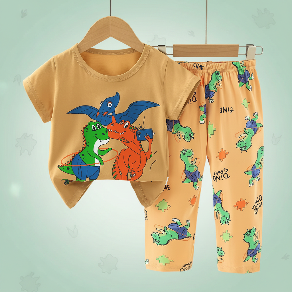 Kids Dinosaur Pyjama Set – Yellow (Buy 3 for AED 100)