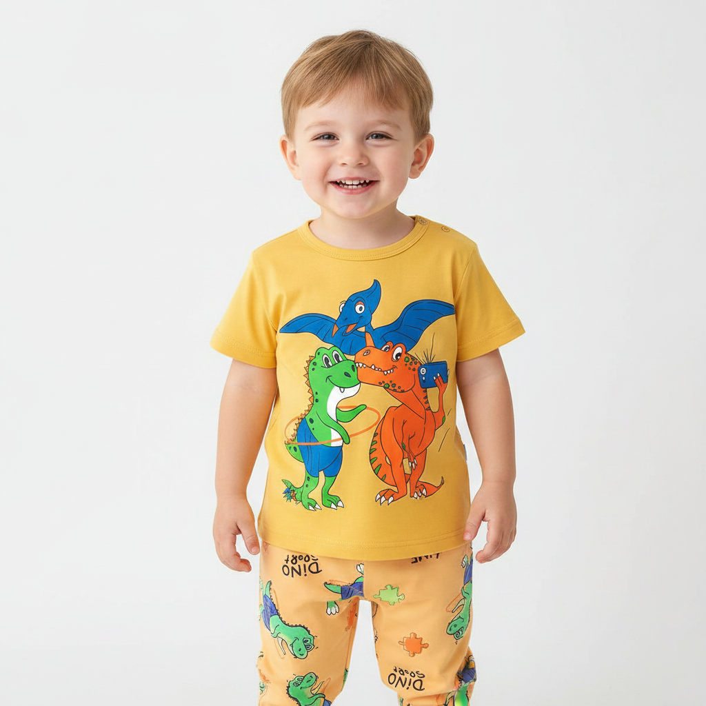 Kids Dinosaur Pyjama Set – Yellow (Buy 3 for AED 100)