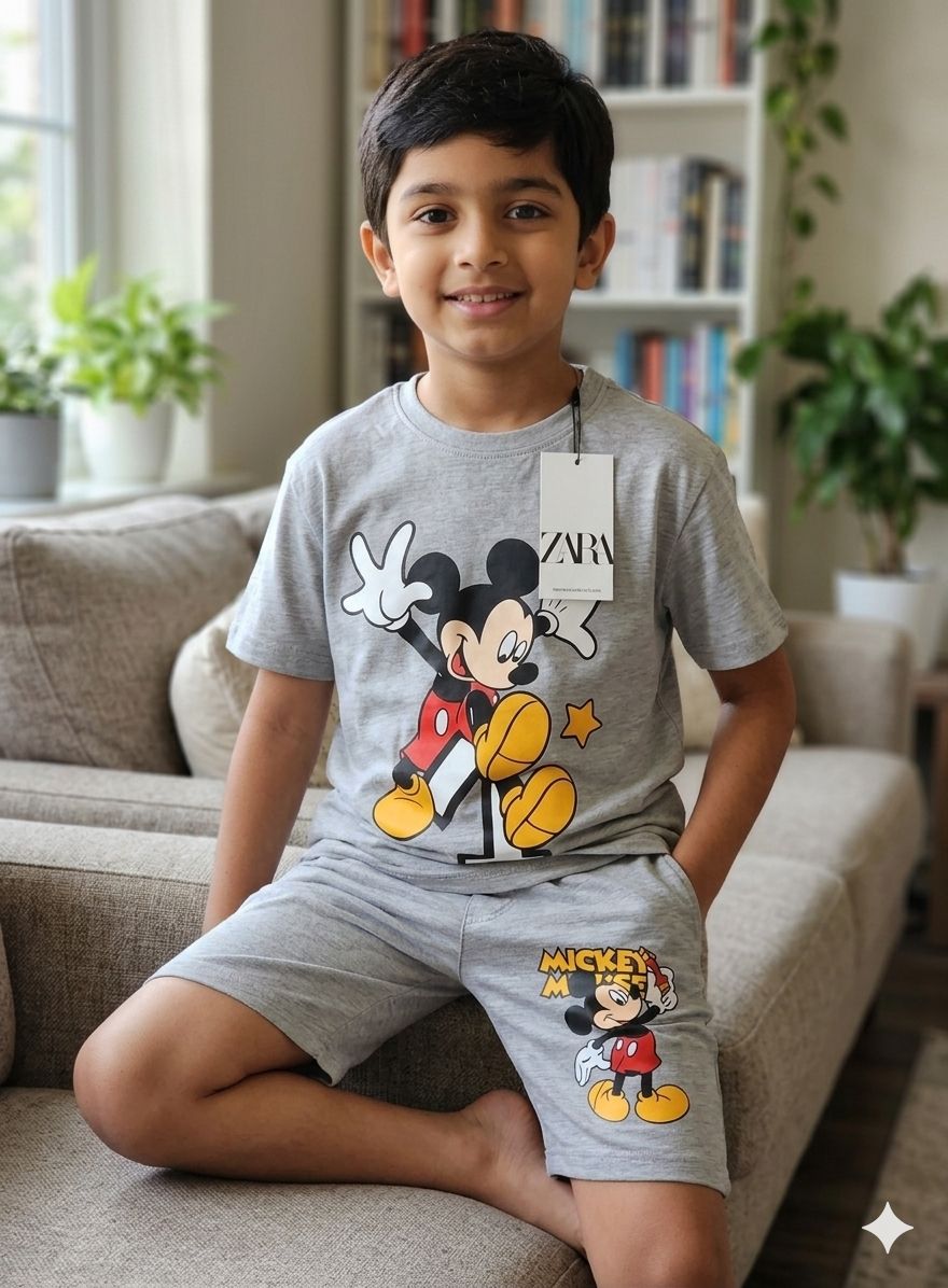 Boys Mickey Mouse T-Shirt & Shorts Set – Grey by Zara