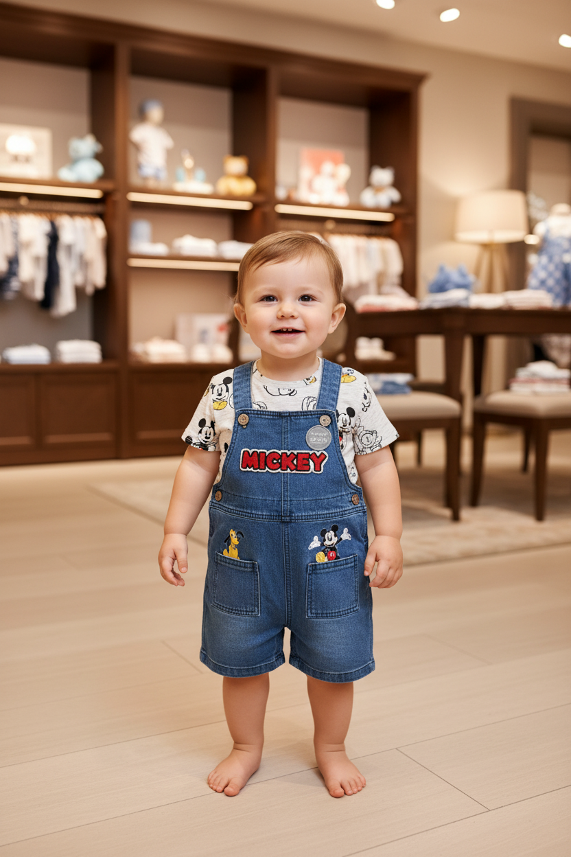 Baby Boys Disney George Mickey Mouse Dungaree & T-Shirt Set