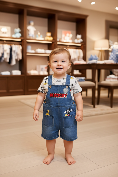 Baby Boys Disney George Mickey Mouse Dungaree & T-Shirt Set