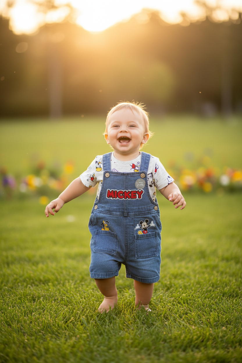 Baby Boys Disney George Mickey Mouse Dungaree & T-Shirt Set