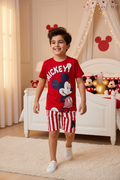Boys Disney Mickey Mouse Graphic T-Shirt & Red Striped Shorts Set by Next