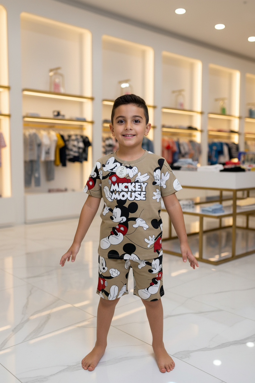 Boys Disney Mickey Mouse All-Over Print T-Shirt & Shorts Set by Next