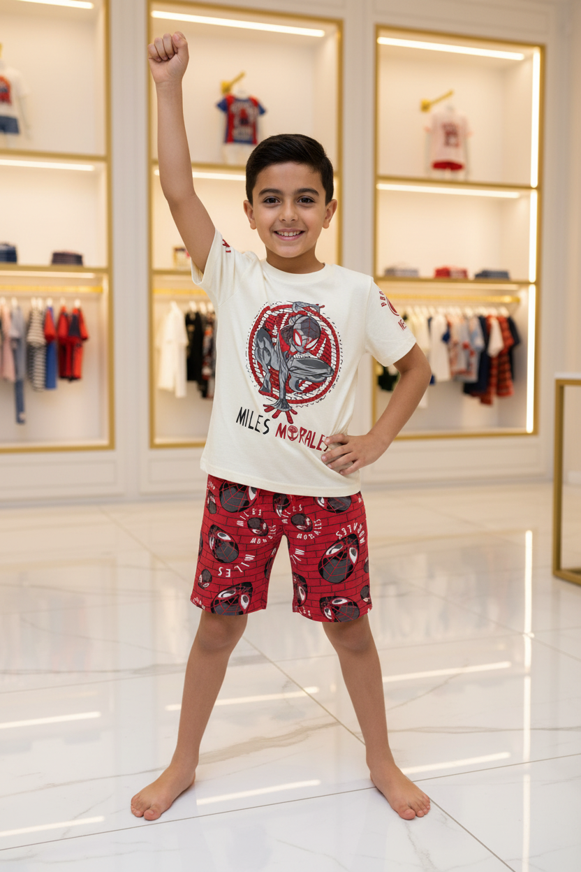 Boys Marvel Miles Morales Spider-Man T-Shirt & Red Shorts Set by Next